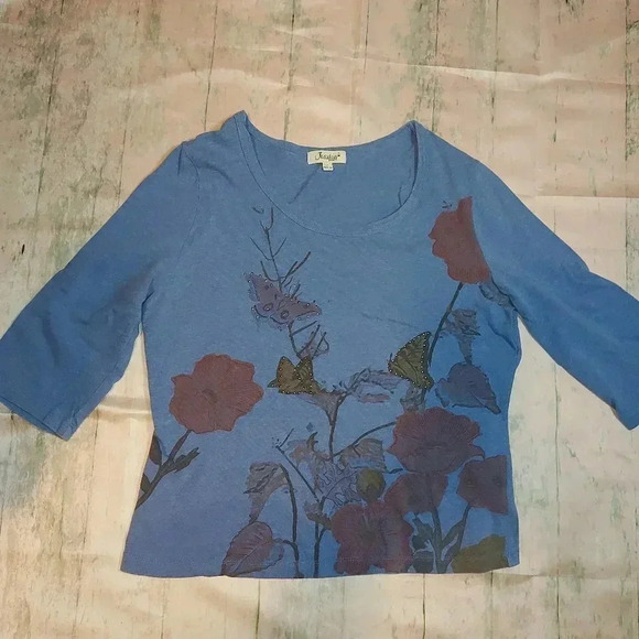 Jessica  Sport | 3/4 Sleeves Blue Graphic Tee - Picture 1 of 12